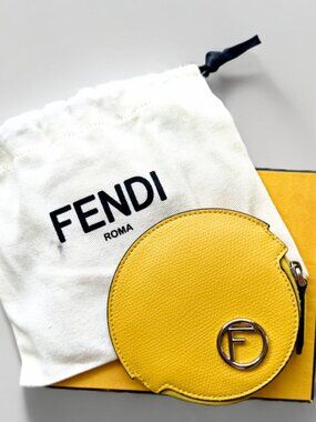 Fendi F Lemon Yellow Leather Zip Coin Key Pouch